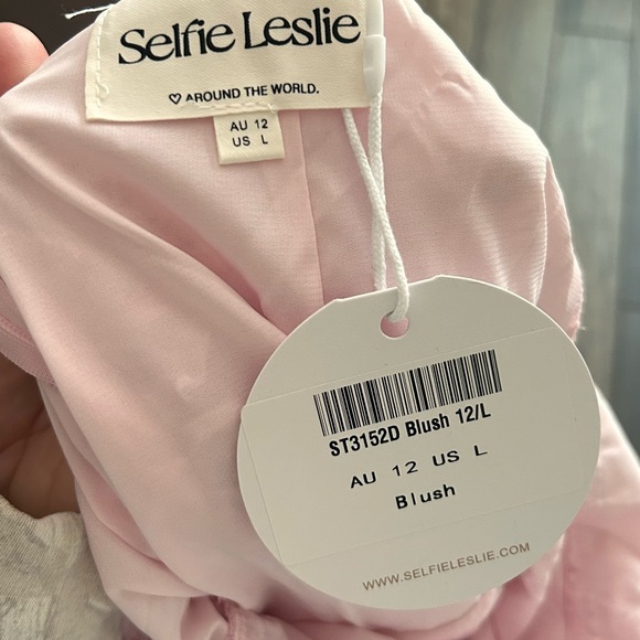 NWT Selfie Leslie Annabella Puff Sleeve Mini Dress in Blush Pink Sz L - Picture 9 of 9